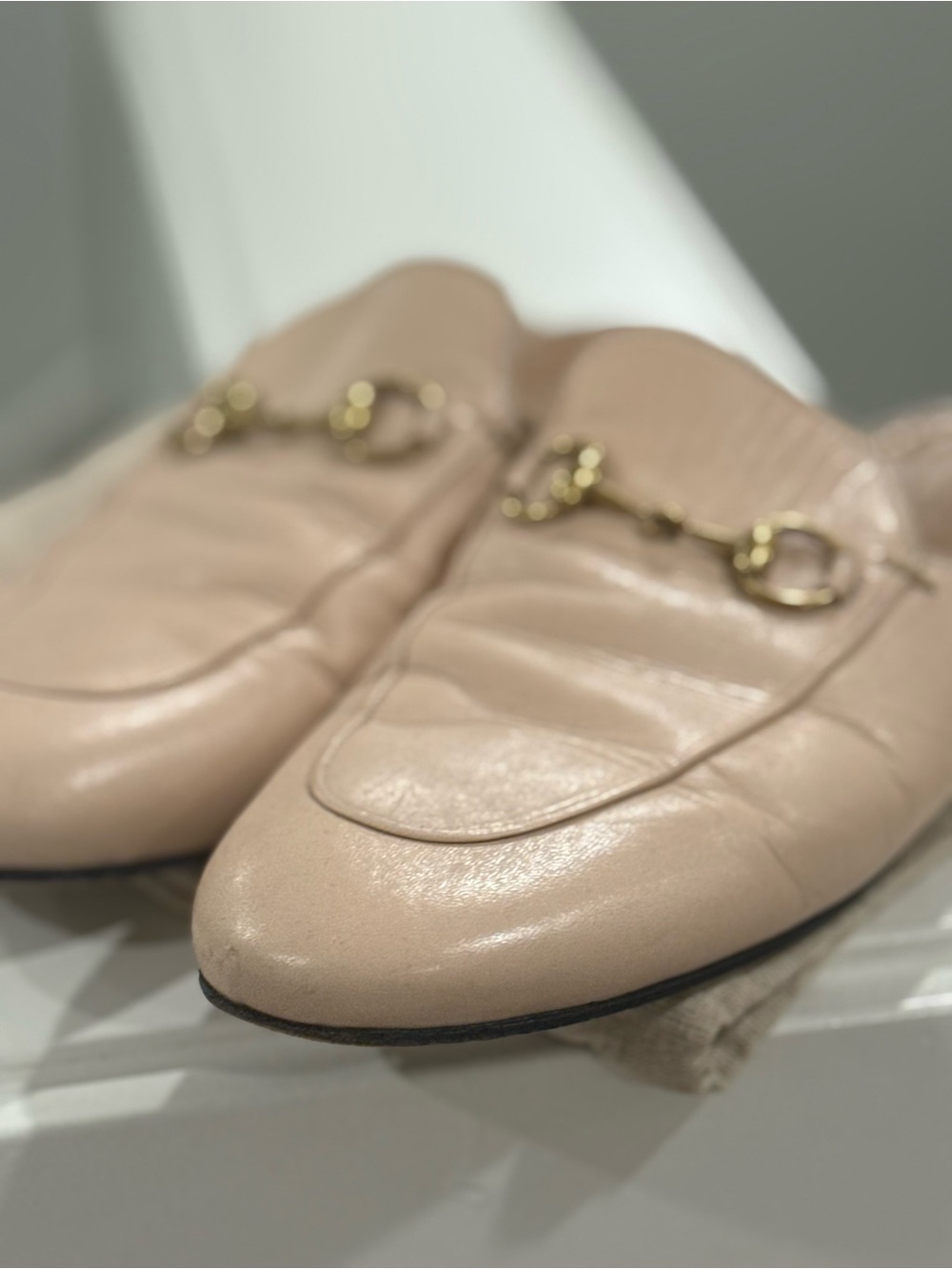 Gucci Peach Leather Backless Horsebit Loafers - Picture 6 of 9